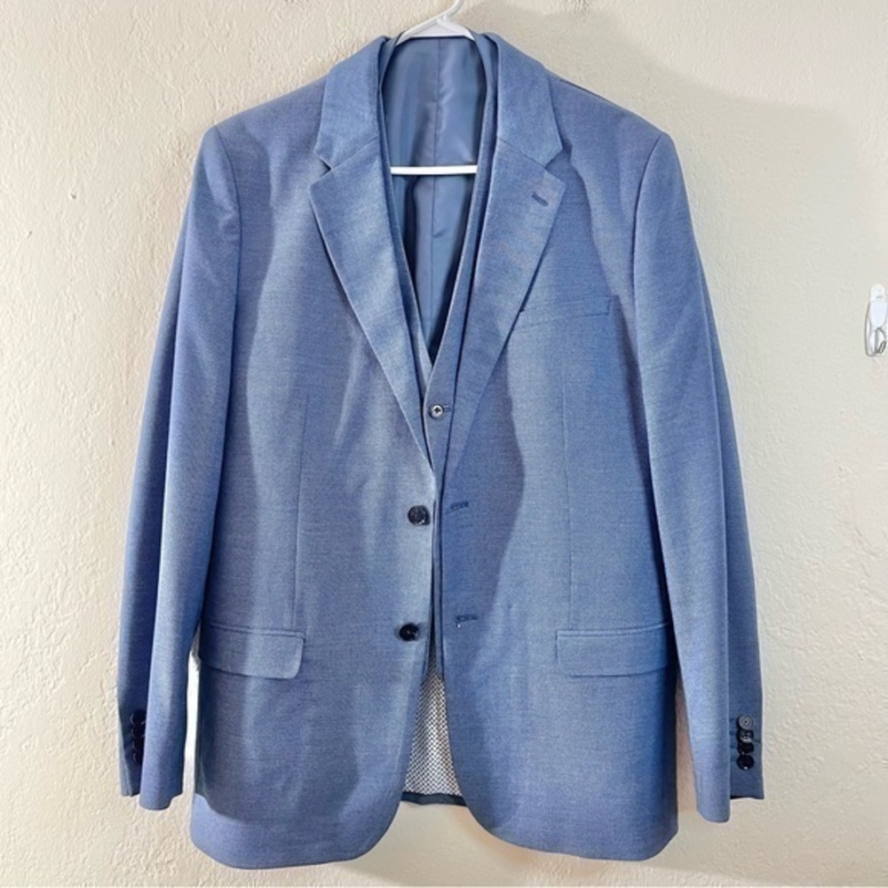 Joseph Abboud Stretch 3 Piece Suit Vest Jacket Pants Size 36R Blue